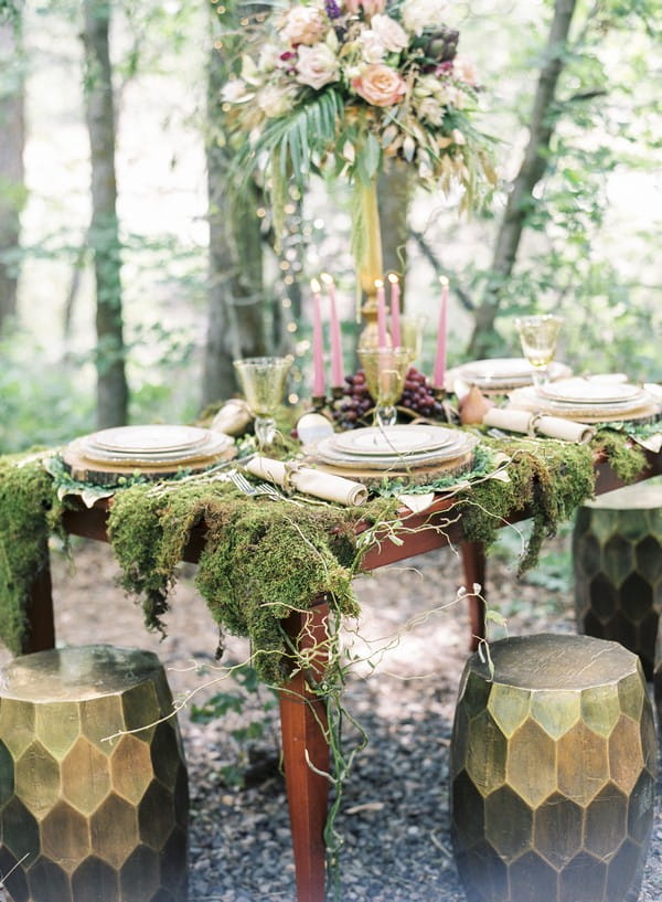 Moss covered A Midsummer Night's Dream styled wedding table