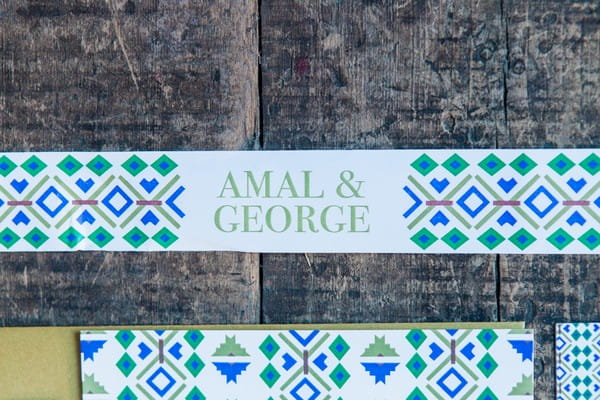 Blue and green geometric wedding name banner