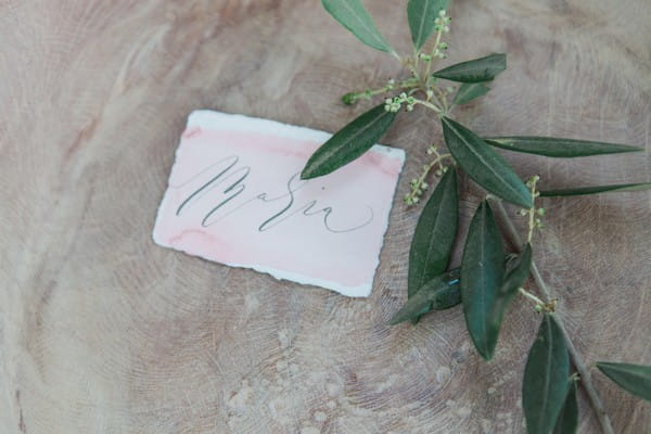 Wedding name card in bowl