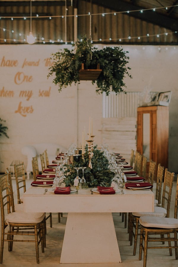 Hanging installation over wedding table