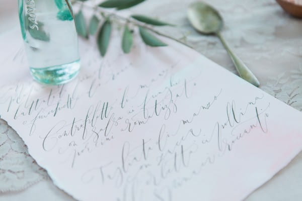 Wedding note written in calligraphy