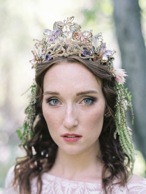 Bride wearing jewel firefly crown