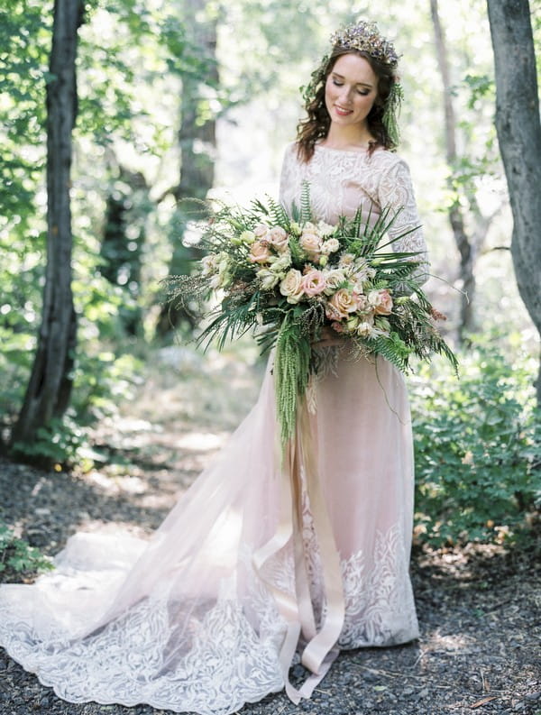 Bride holding large bouquet