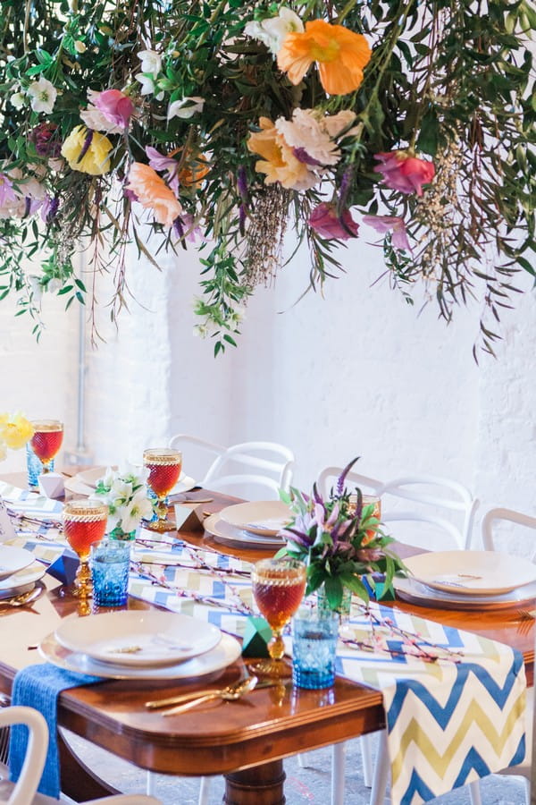 Bold and bright styled wedding table for urban tribal styled wedding shoot