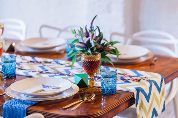 Blue wedding table styling