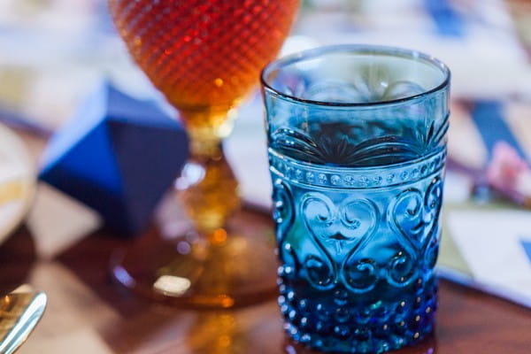 Blue glass on wedding table