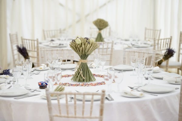 Cream Rose and Lavender Wheat Sheaf Table Centrepiece