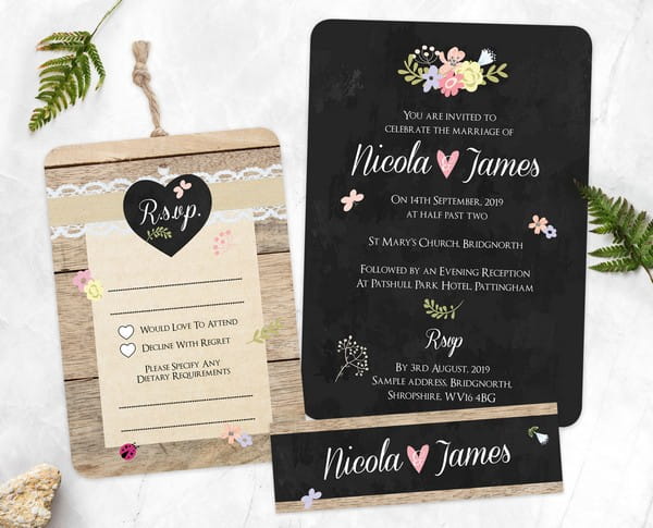 Rustic Chalkboard Flowers Wedding Stationery Samples