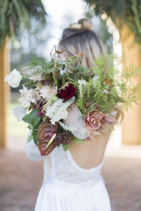 Large bridal bouquet with flowers and foliage