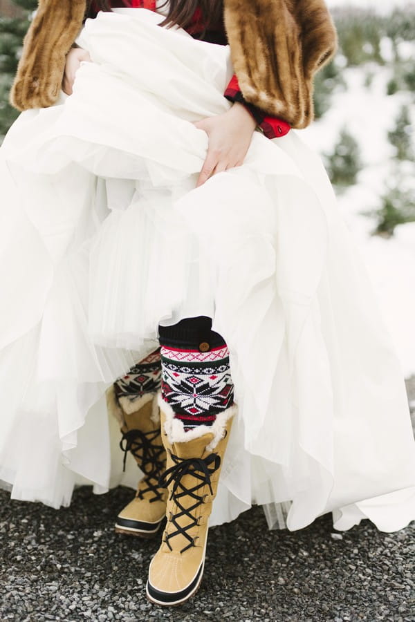 Bride wearing Christmas socks