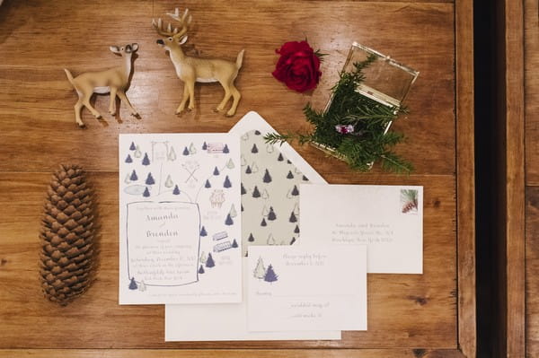 Winter wedding stationery with Christmas trees