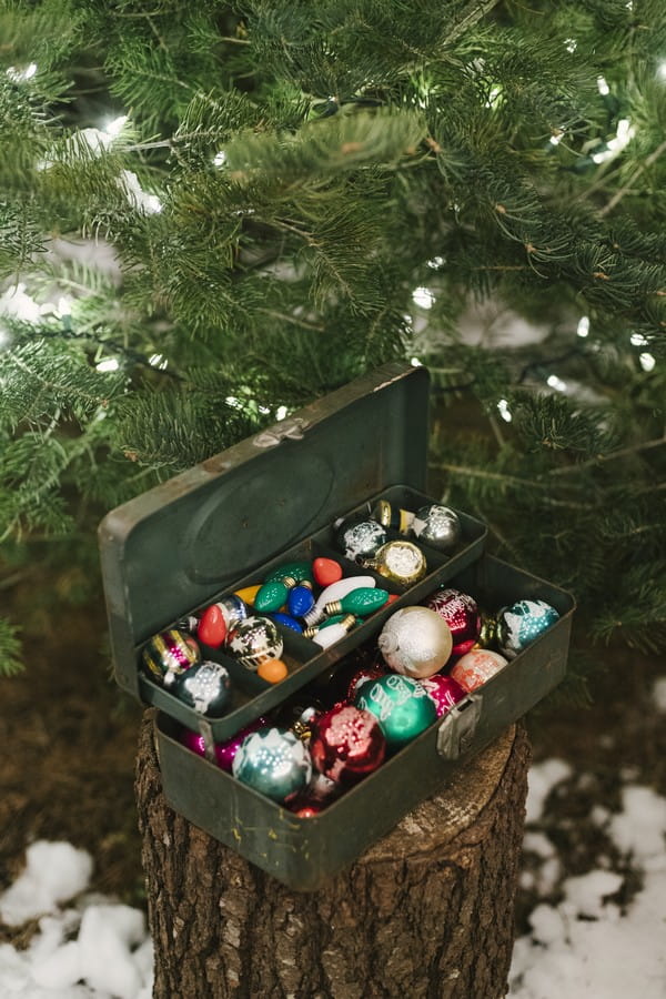 Suitcase of Christmas tree decorations