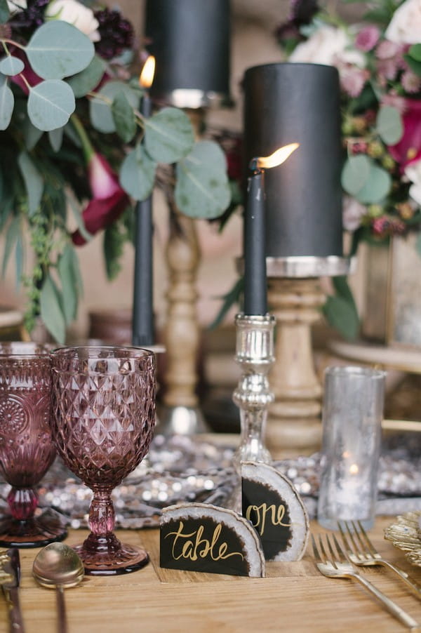 Black candles on wedding table