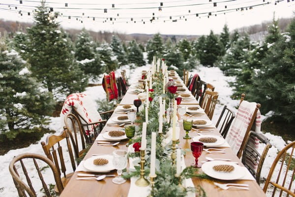 Long wedding table with winter styling