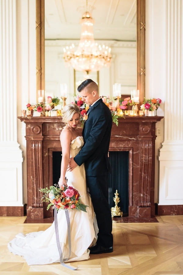 Colourful Wedding Flowers on Mantelpiece