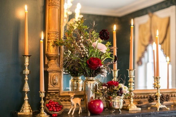 Mantelpiece with Flowers and Candles