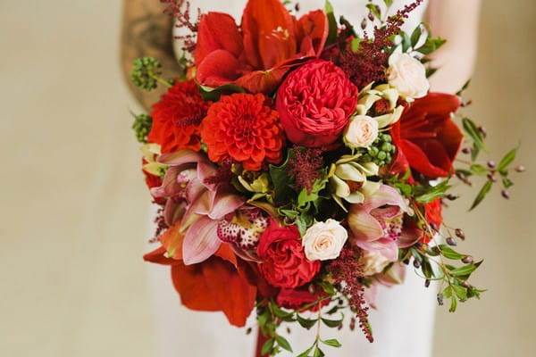 Wedding Bouquet with Mixed Red Flowers