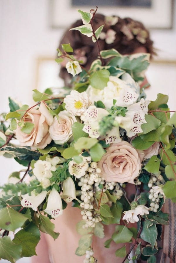Winter Bouquet with Pale Pink Roses, Leaves and Berries