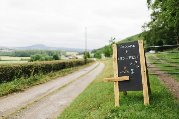 Wedgefest wedding sign at entrance to Lower Hill Farm