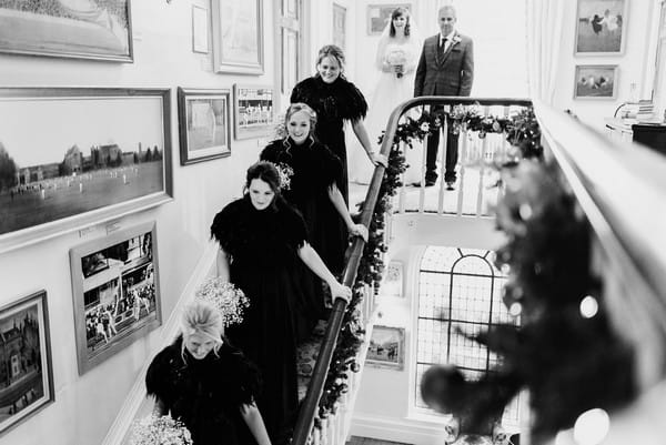 Row of bridesmaids walking down the stairs - Picture by Lee Maxwell Photography