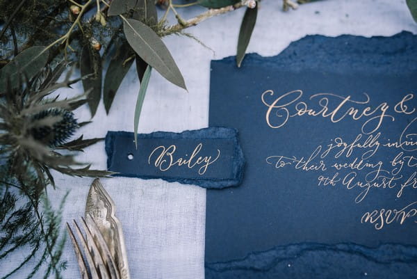 Rustic blue wedding stationery