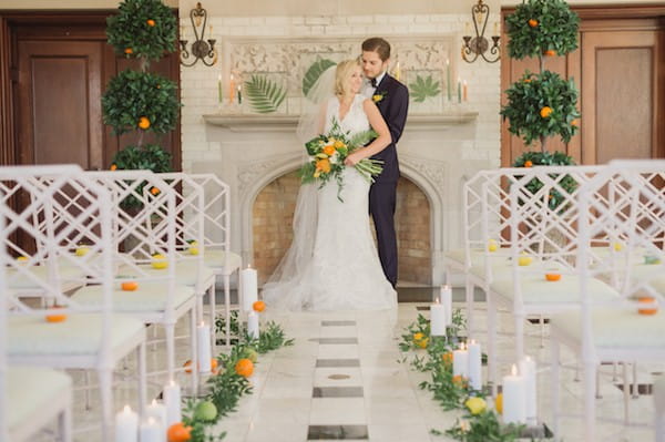 Bride and groom in ceremony room at Laurel Hall