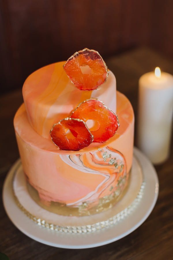 Orange geode style wedding cake