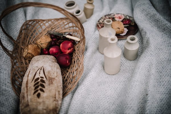 Picnic basket and bottles