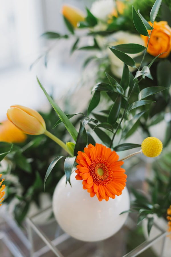 Bright wedding table flowers