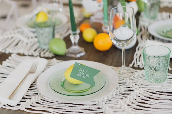 Lemon on plate as wedding place setting