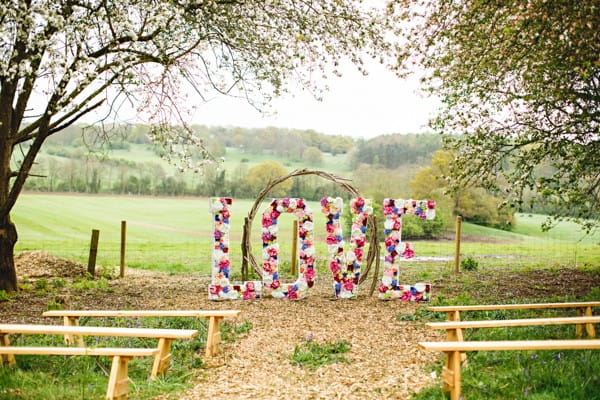 Large LOVE letters made from flowers