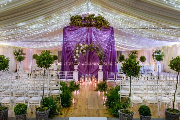 Ultra Violet Wedding Ceremony Backdrop with Greenery