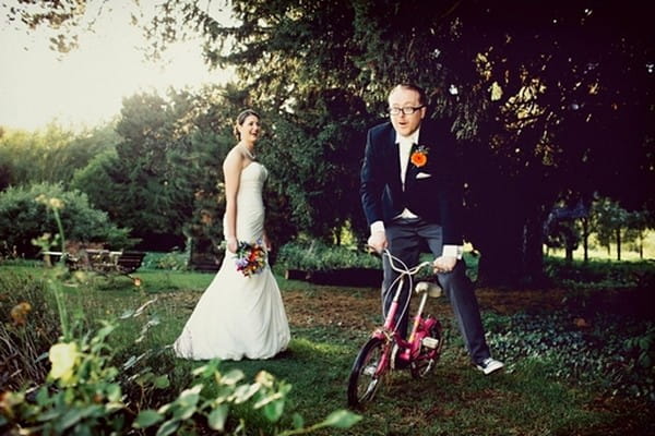 Groom Having Fun on Bicycle