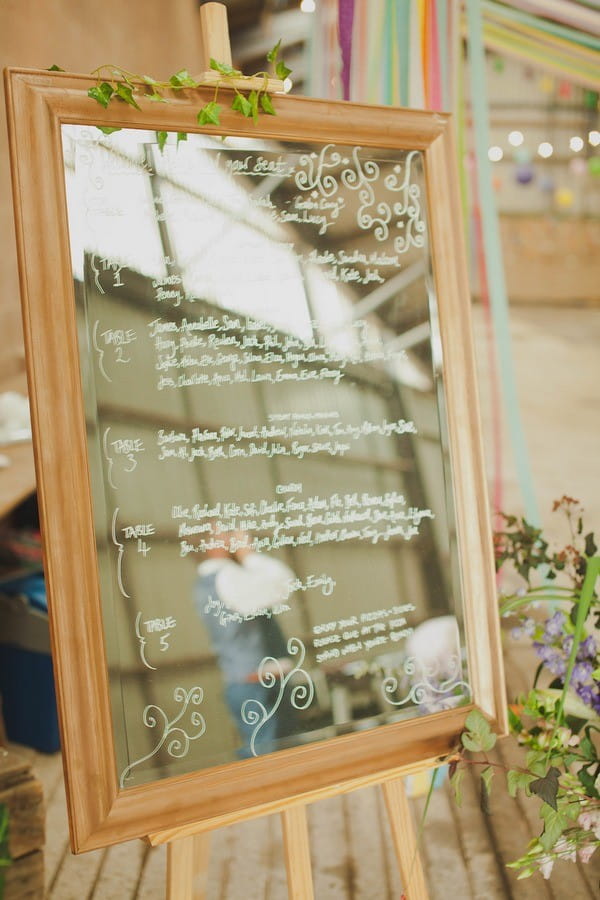 Wedding Table Plan Written on Mirror