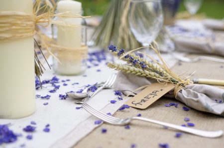 Ultra Violet Wedding Table Styling with Wheat and Lavender Bunch