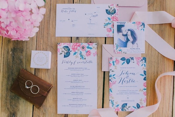 Pink and blue floral wedding stationery