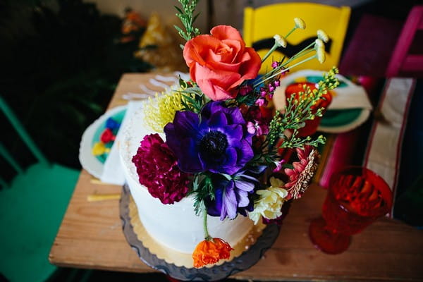 Cake with colourful flowers on top