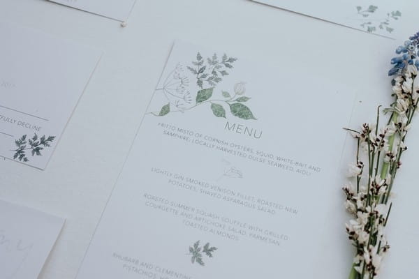 Wedding menu with floral detail