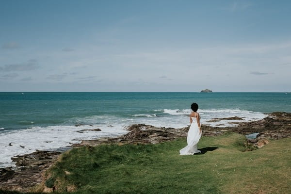 Bride looking out to sea