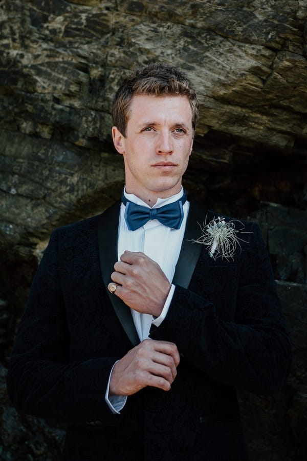 Groom with blue bow tie