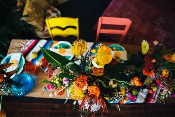 Colourful flowers in centre of table