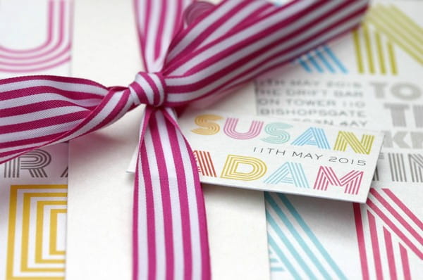 Pink Striped Ribbon on Fade Wedding Invitation