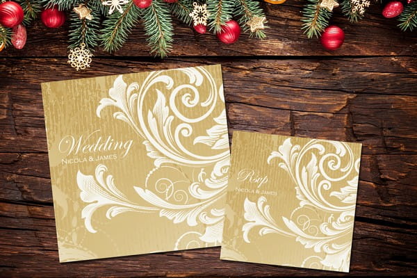 Gold Swirl Traditional Christmas Wedding Stationery Design