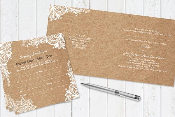 Rustic Wedding Lace Ready to Write Invitation