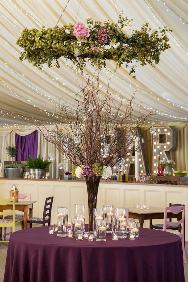 Tall Table Centrepiece on Ultra Violet Tablecloth