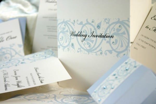 Wedding Stationery with Light Blue Swirls Crystals