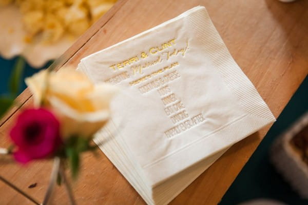 Napkins with wedding order of the day printed on them