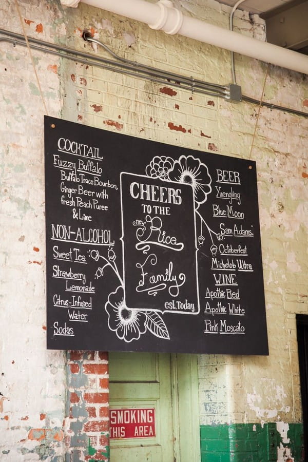 Wedding cocktail menu on chalkboard