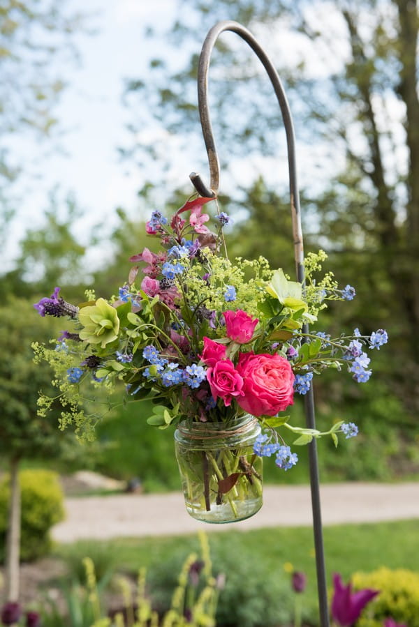 Jam jar of homegrown flowers