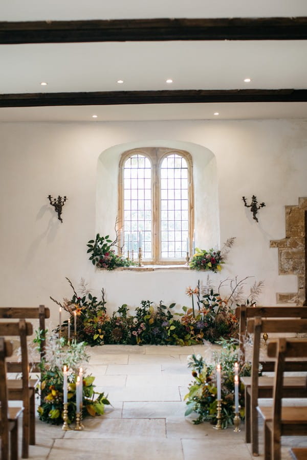 Wedding ceremony room in Castle House at Brympton House dressed with flowers
